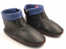Zateplené kožené topánočky čierna / modrá